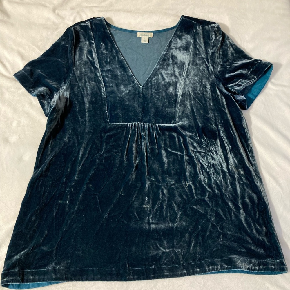 Sundance Teal Velvet V-Neck Short Sleeve Top